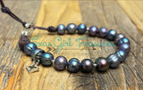 White Freshwater and Tahitian Pearls and leather bracelets