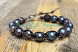 White Freshwater and Tahitian Pearls and leather bracelets
