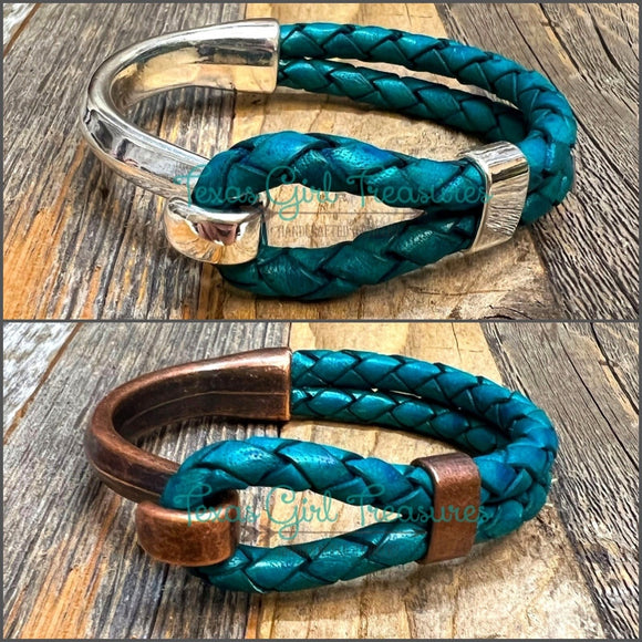 Leather Cuff bracelets - Turquoise Leather