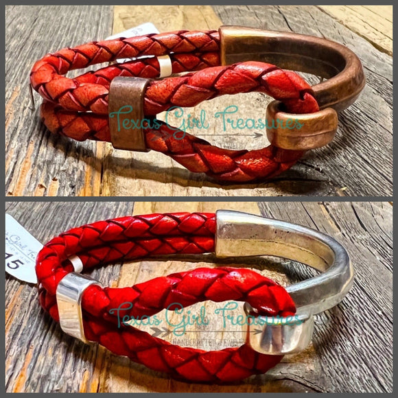 Leather Cuff bracelets - Red Leather
