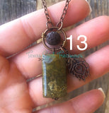 Jasper diffuser necklaces, top hung - Ocean, copper.