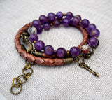 Amethyst leather wrap diffuser bracelet