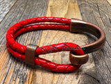 Leather Cuff bracelets - Bright Red Leather