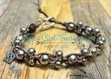 White Freshwater and Tahitian Pearls and leather bracelets