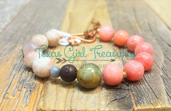 Rhodochrosite - Adjustable diffuser bracelet with assorted gemstones