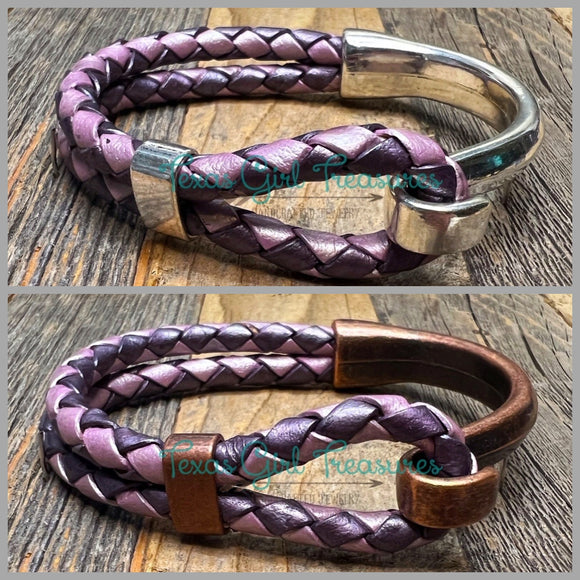Leather Cuff bracelets - Two-Toned Purple Leather