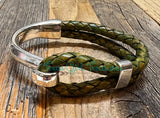 Leather Cuff bracelets - Camo Green Leather