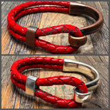 Leather Cuff bracelets - Bright Red Leather