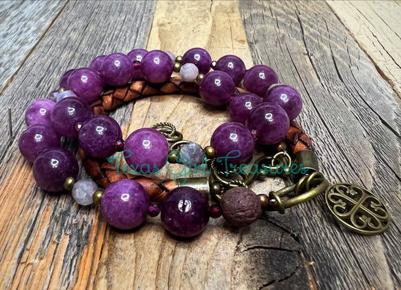 Lepidolite leather wrap diffuser bracelet