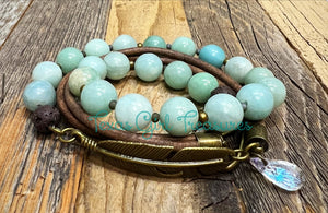 Amazonite leather wrap diffuser bracelet