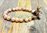 White Freshwater and Tahitian Pearls and leather bracelets