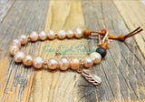 White Freshwater and Tahitian Pearls and leather bracelets