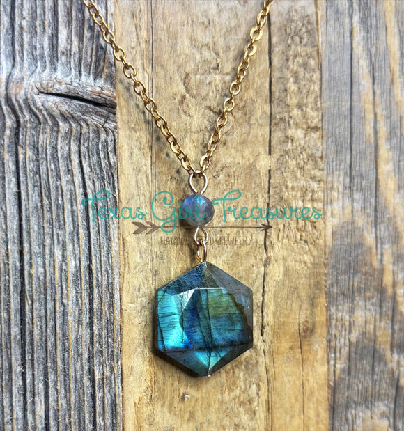 Labradorite Hexagon Diffuser Necklaces
