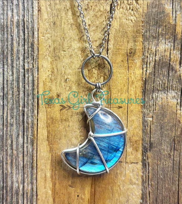 Crescent moon necklaces - Labradorite
