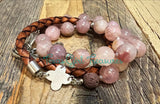 Rose quartz leather wrap diffuser bracelet