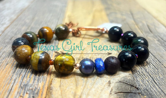 Tiger’s Eye - Adjustable diffuser bracelet with assorted gemstones