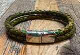 Slide clasp magnetic leather bracelet