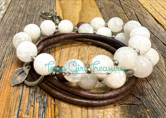 Moonstone leather wrap diffuser bracelet