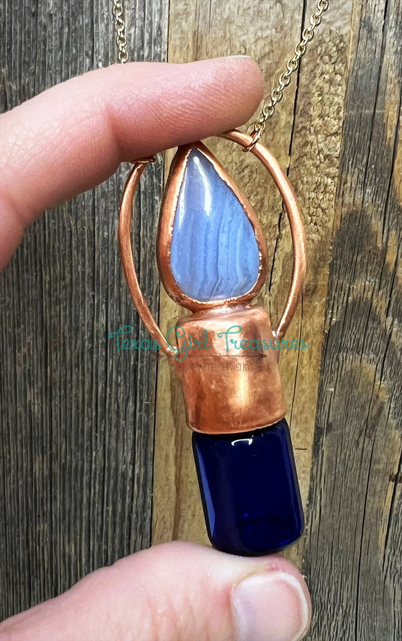 Blue Lace Agate roller bottle necklaces