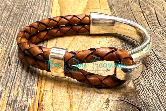 Leather Cuff bracelets - Chestnut Brown Leather