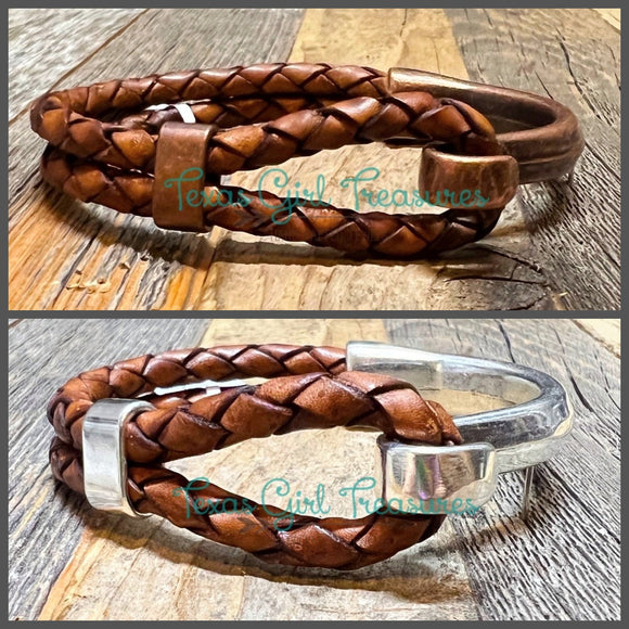 Leather Cuff bracelets - Red Brown Leather