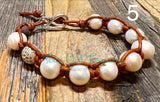 Freshwater pearl and leather bracelet