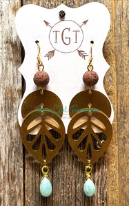 Raw Brass Diffuser Earrings - Leaf