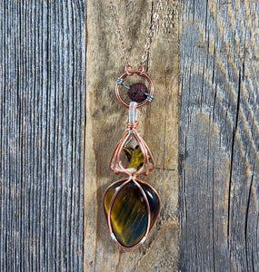 Tiger’s Eye & Rutilated Quartz Diffuser Necklace