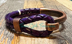 Leather Cuff bracelets - Purple Leather