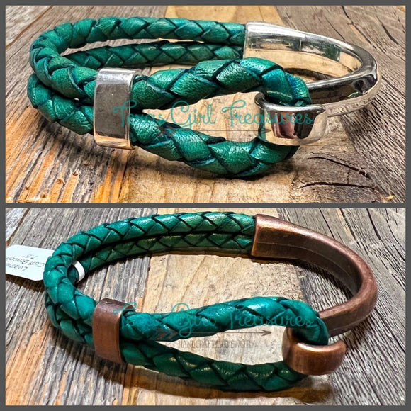 Leather Cuff bracelets - Green Leather