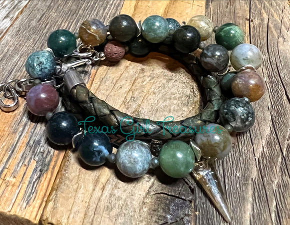 Indian Agate leather wrap diffuser bracelet