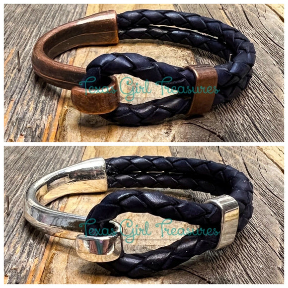 Leather Cuff bracelets - Navy Blue Leather