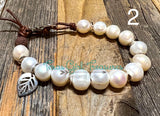 Freshwater pearl and leather bracelet