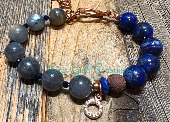 Labradorite - Adjustable diffuser bracelet with assorted gemstones